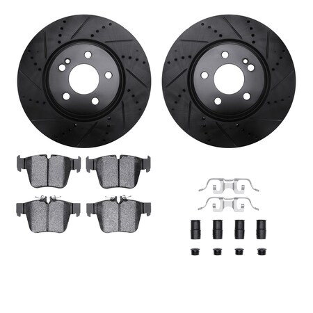 Dynamic Friction Company Rear Brake Rotors Drilled and Slotted Black with 5000 Advanced Brake Pads includes Hardware - 8512-63145